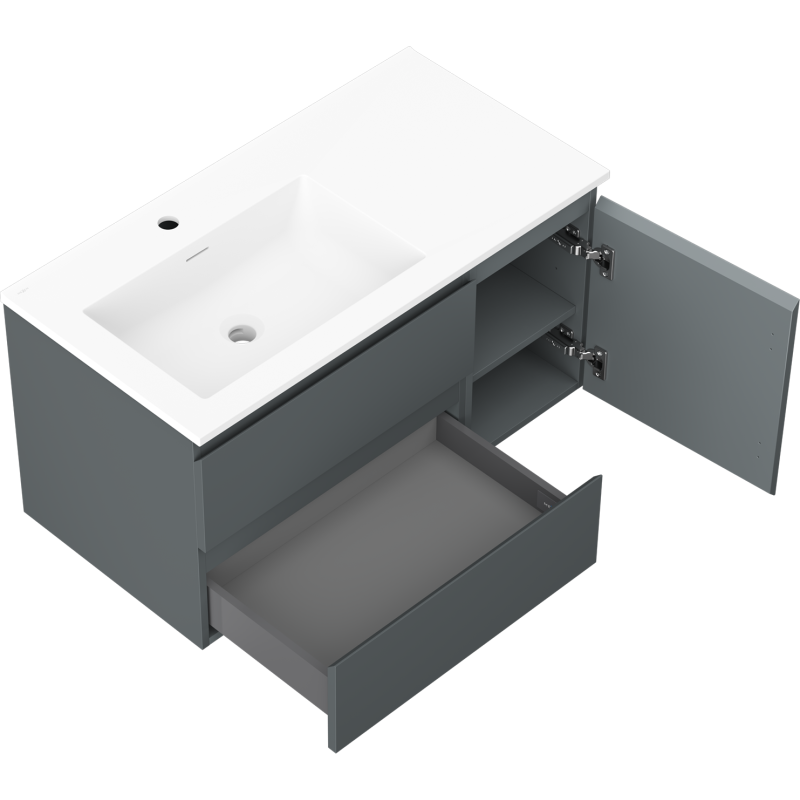 Mexen Orio kylpyhuonekaappi 90 cm Otis vasen pesualtaalla, 2S, 1D, grafiitinharmaa matta/valkoinen matta