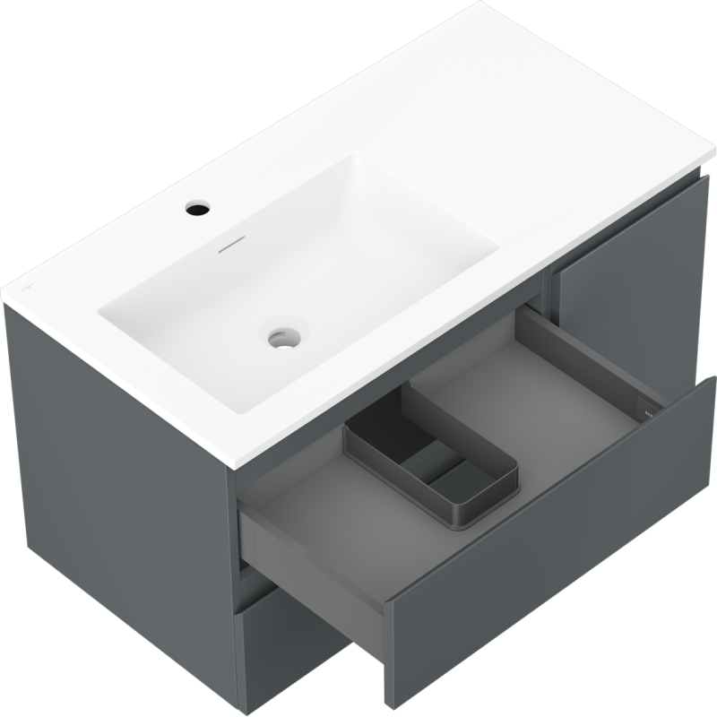 Mexen Orio kylpyhuonekaappi 90 cm Otis vasen pesualtaalla, 2S, 1D, grafiitinharmaa matta/valkoinen matta