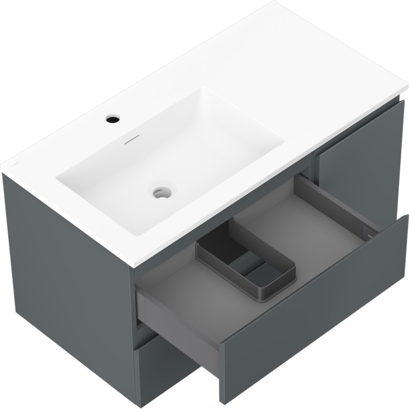 Mexen Orio mueble de baño 90 cm con lavabo Otis izquierdo, 2S, 1D, grafito mate/blanco mate - 91A13-09047-3-BBFFF66-W18L01
