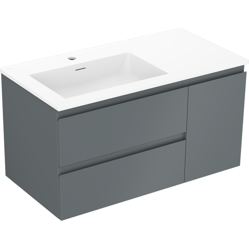 Mexen Orio bathroom cabinet 90 cm with Otis left sink, 2S, 1D, graphite matte/white matte - 91A13-09047-3-BBFFF66-W18L01