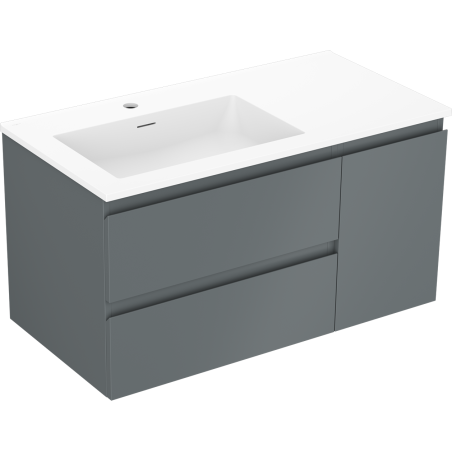 Mexen Orio 90 cm bathroom cabinet with Otis left sink, 2S, 1D, matte graphite/white matte - 91A13-09047-3-BBFFF66-W18L01