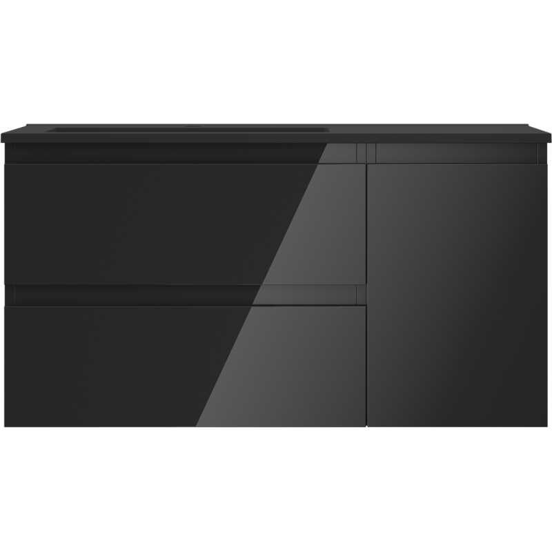 Mexen Orio Badezimmerschrank 90 cm mit Waschbecken Otis links, 2S, 1D, schwarz glänzend/schwarz matt