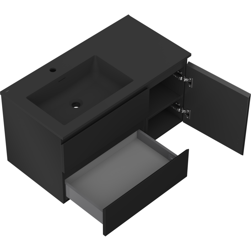 Mexen Orio badkamerkast 90 cm met wastafel Otis links, 2S, 1D, zwart mat - 91A13-09047-3-BBFFF71-W18L71