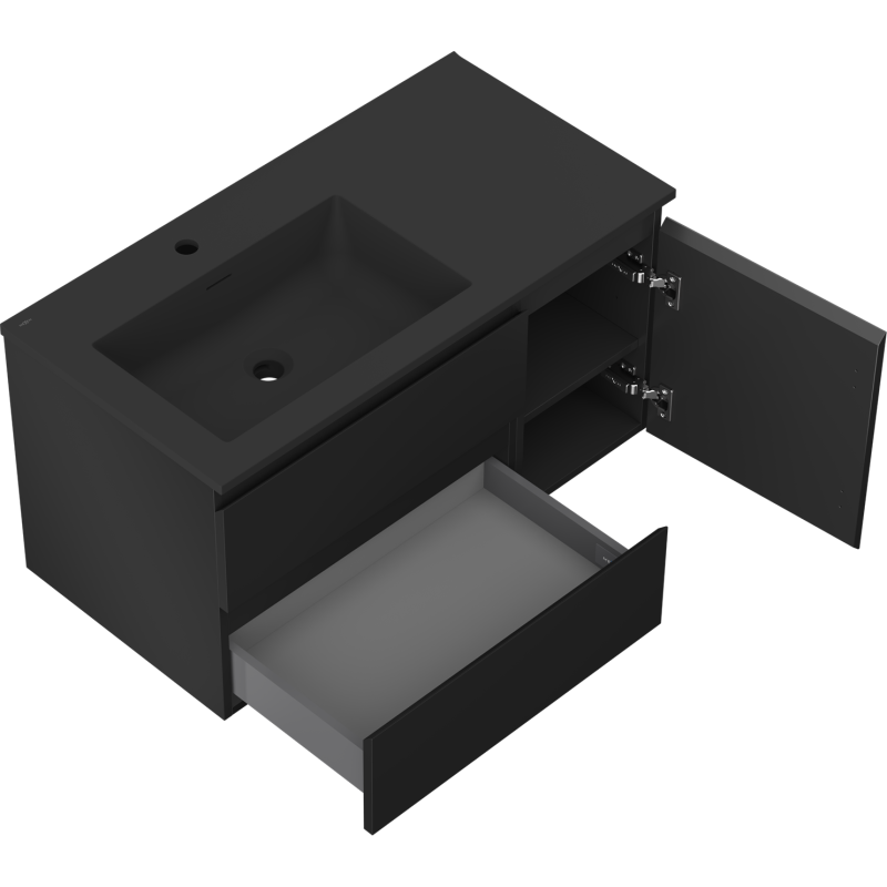 Mexen Orio mueble de baño 90 cm con lavabo Otis izquierdo, 2S, 1D, negro mate - 91A13-09047-3-BBFFF71-W18L71