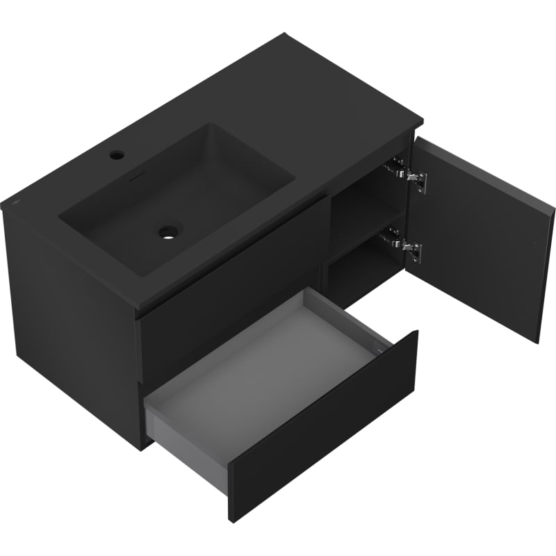 Mexen Orio szafka łazienkowa 90 cm z umywalką Otis lewą, 2S, 1D, czarna mat - 91A13-09047-3-BBFFF71-W18L71