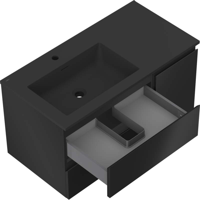 Mexen Orio mobile da bagno 90 cm con lavabo Otis sinistro, 2S, 1D, nero opaco - 91A13-09047-3-BBFFF71-W18L71