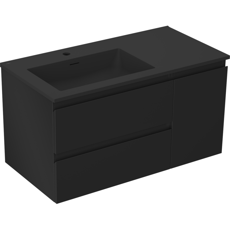 Mexen Orio mueble de baño 90 cm con lavabo Otis izquierdo, 2S, 1D, negro mate - 91A13-09047-3-BBFFF71-W18L71