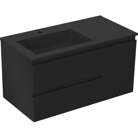 Mexen Orio meuble de salle de bain 90 cm avec lavabo Otis à gauche, 2S, 1D, noir mat - 91A13-09047-3-BBFFF71-W18L71