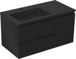 Mexen Orio Badezimmerschrank 90 cm mit Waschbecken Otis links, 2S, 1D, schwarz matt - 91A13-09047-3-BBFFF71-W18L71