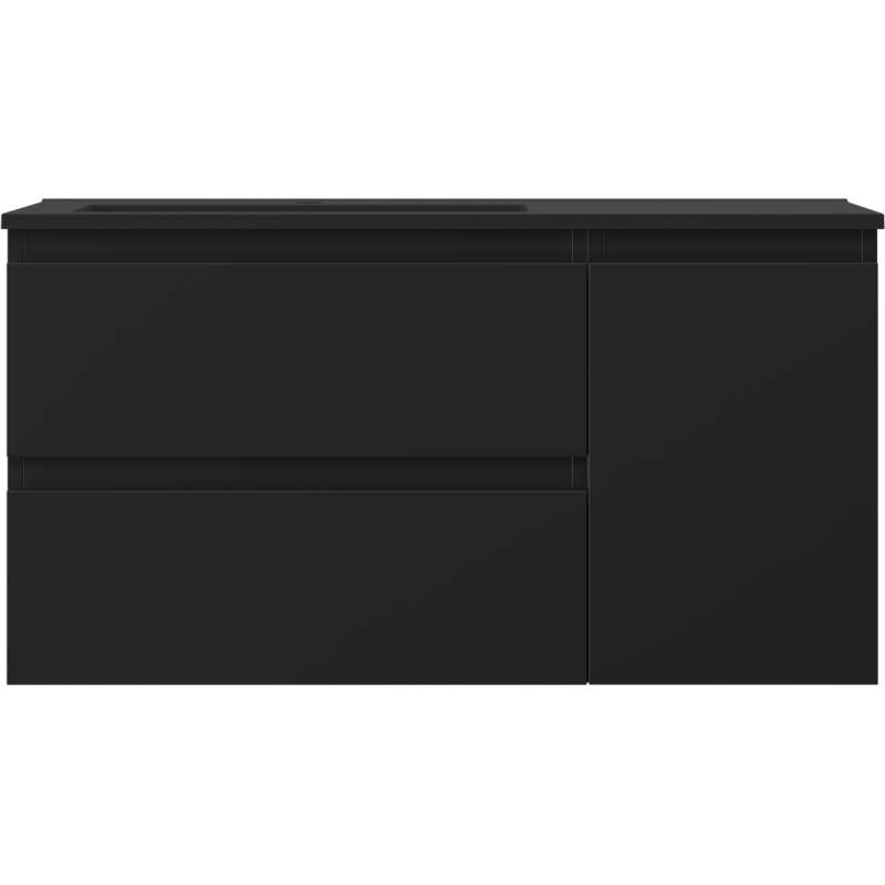 Mexen Orio Badezimmerschrank 90 cm mit Waschbecken Otis links, 2S, 1D, schwarz matt - 91A13-09047-3-BBFFF71-W18L71