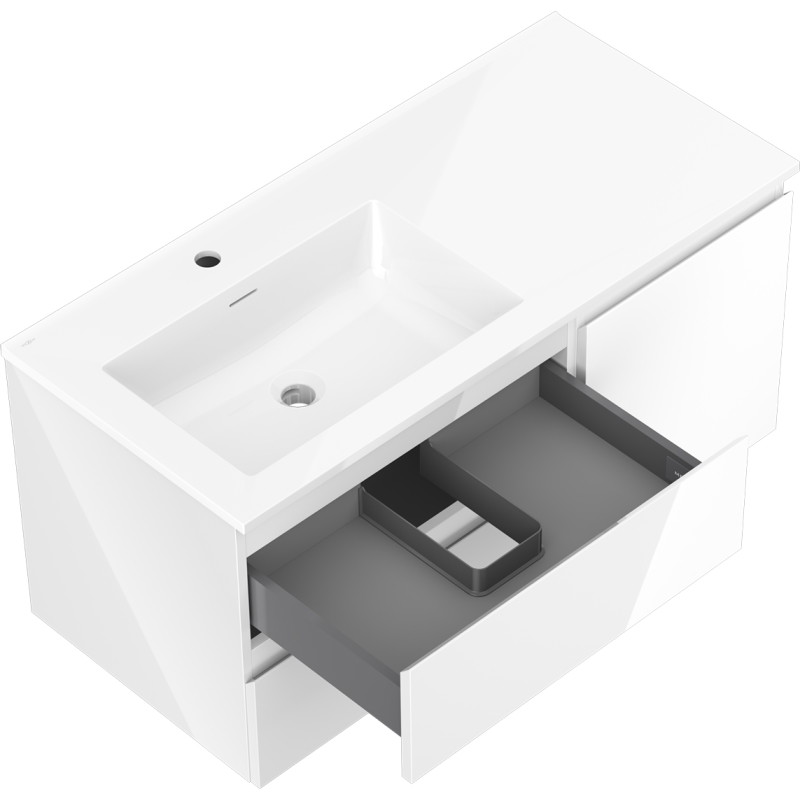 Mexen Orio armoire de salle de bain 100 cm avec lavabo Otis gauche, 2S, 1P, blanc brillant - 91A13-10047-3-BBFFF00-W18L00