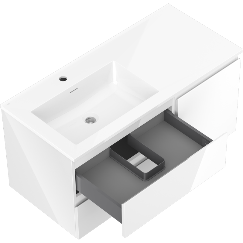 Mexen Orio gabinete de baño 100 cm con lavabo Otis izquierdo, 2S, 1D, blanco brillo - 91A13-10047-3-BBFFF00-W18L00