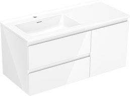 Mexen Orio Badezimmerschrank 100 cm mit Waschtisch Otis links, 2S, 1T, weiß glänzend - 91A13-10047-3-BBFFF00-W18L00