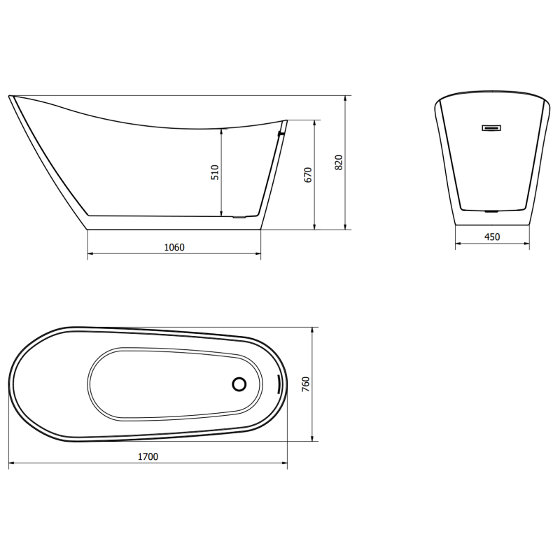 Mexen Oviedo free-standing bath 170 x 76 cm, white - 51561707600