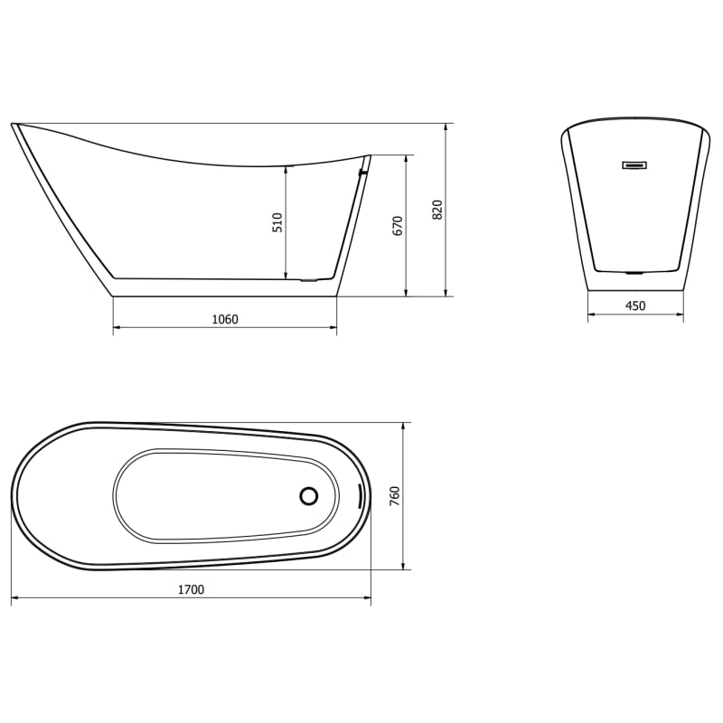 Mexen Oviedo freestanding bathtub 170 x 76 cm, white - 51561707600