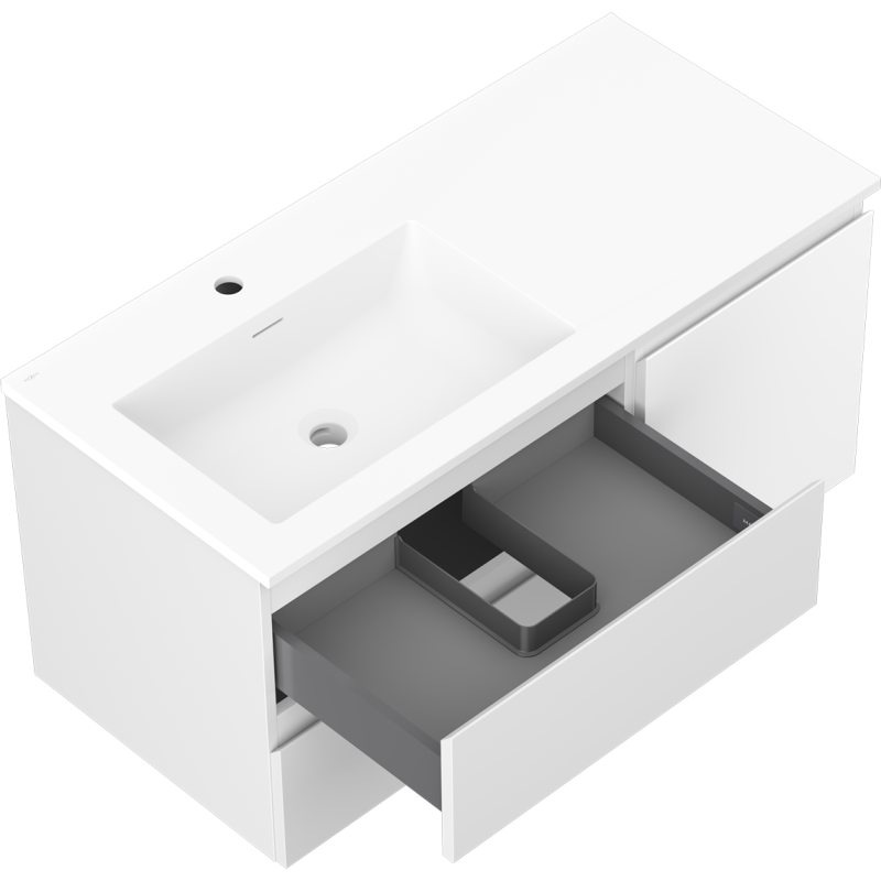 Mexen Orio armário de casa de banho 100 cm com lavatório Otis esquerdo, 2S, 1D, branco mate - 91A13-10047-3-BBFFF01-W18L01