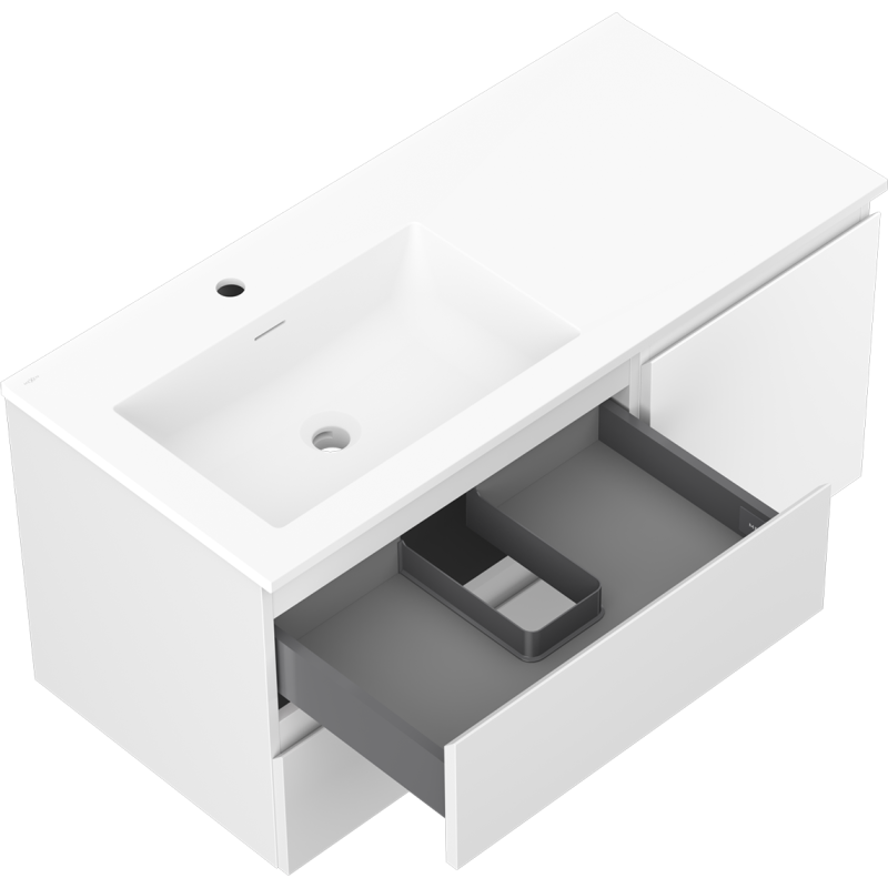 Mexen Orio bathroom cabinet 100 cm with Otis left sink, 2S, 1D, white matte - 91A13-10047-3-BBFFF01-W18L01