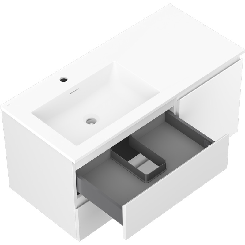 Mexen Orio meuble de salle de bains 100 cm avec lavabo Otis gauche, 2T, 1P, blanc mat - 91A13-10047-3-BBFFF01-W18L01