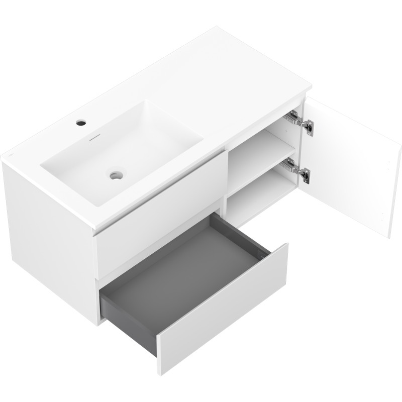 Mexen Orio meuble de salle de bains 100 cm avec lavabo Otis gauche, 2T, 1P, blanc mat - 91A13-10047-3-BBFFF01-W18L01