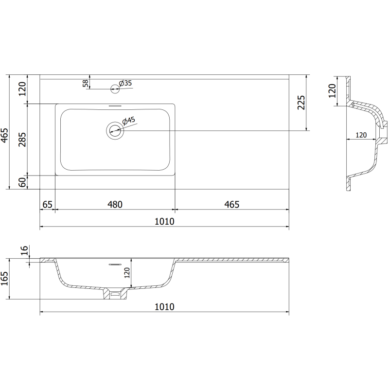 Mexen Orio Badezimmerschrank 100 cm mit Waschbecken Otis links, 2S, 1D, grau matt/weiß matt - 91A13-10047-3-BBFFF62-W18L01