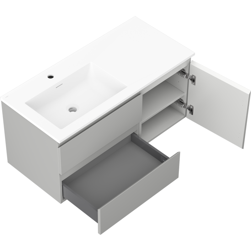 Mexen Orio armario de baño 100 cm con lavabo Otis izquierdo, 2S, 1D, gris mate/blanco mate - 91A13-10047-3-BBFFF62-W18L01