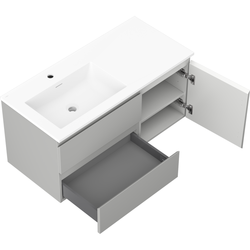 Mexen Orio bathroom cabinet 100 cm with Otis left sink, 2S, 1D, gray matte/white matte - 91A13-10047-3-BBFFF62-W18L01