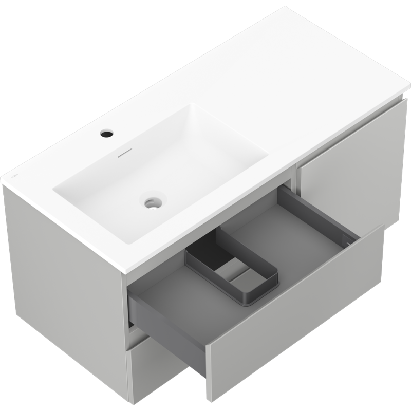 Mexen Orio armadietto da bagno 100 cm con lavabo Otis sinistro, 2S, 1D, grigio opaco/bianco opaco - 91A13-10047-3-BBFFF62-W18L01