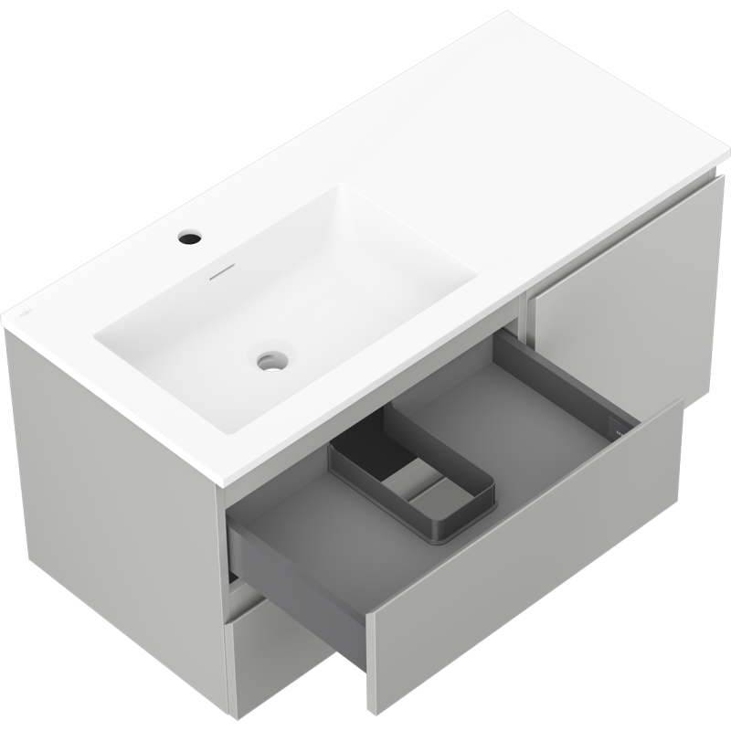 Mexen Orio armario de baño 100 cm con lavabo Otis izquierdo, 2S, 1D, gris mate/blanco mate - 91A13-10047-3-BBFFF62-W18L01