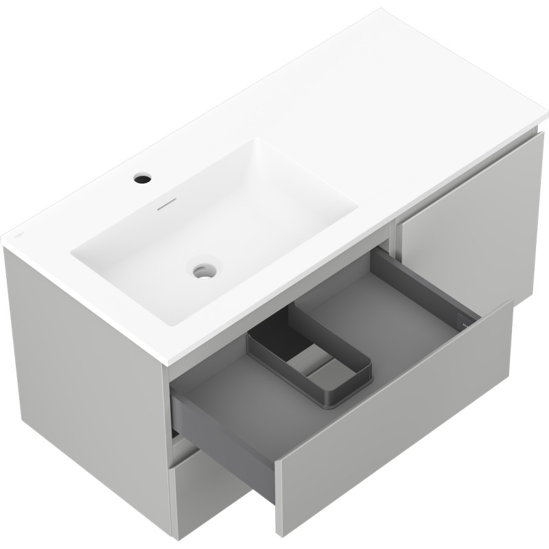 Mexen Orio armario de baño de 100 cm con lavabo Otis izquierdo, 2S, 1D, gris mate/blanco mate - 91A13-10047-3-BBFFF62-W18L01