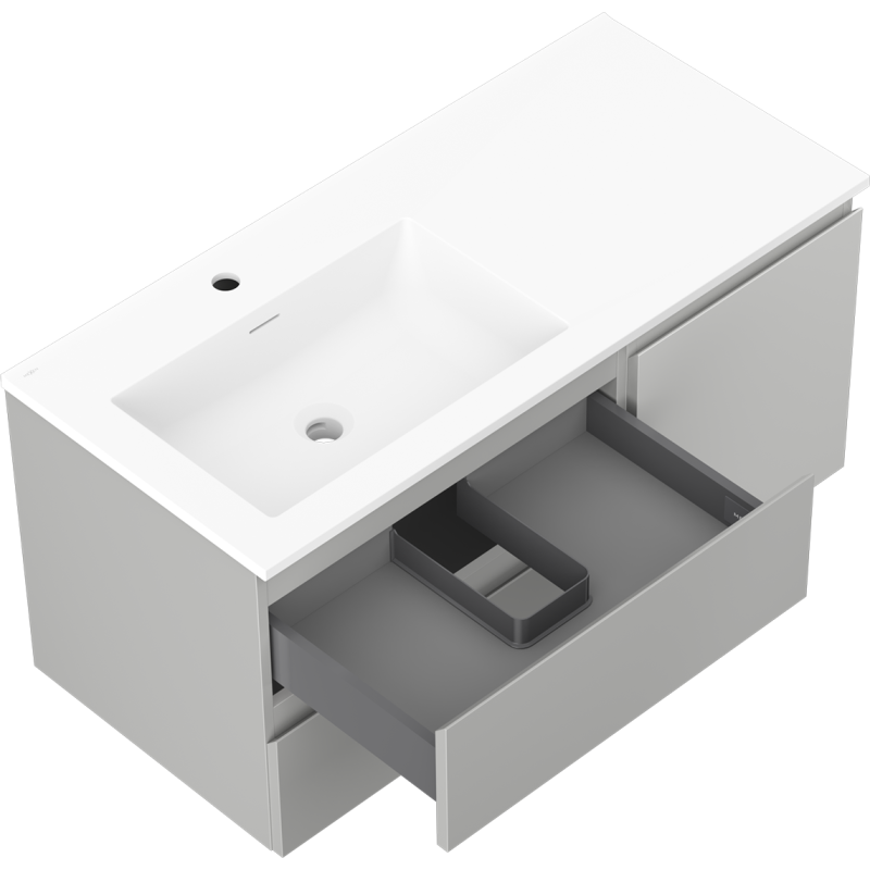 Mexen Orio bathroom cabinet 100 cm with Otis left sink, 2S, 1D, gray matte/white matte - 91A13-10047-3-BBFFF62-W18L01