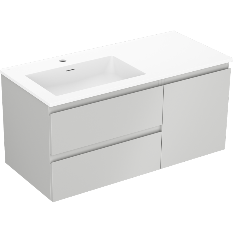 Mexen Orio Badezimmerschrank 100 cm mit Waschbecken Otis links, 2S, 1D, grau matt/weiß matt - 91A13-10047-3-BBFFF62-W18L01
