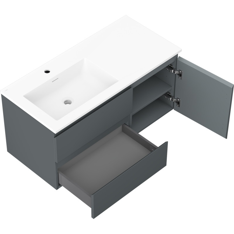 Mexen Orio badkamerkast 100 cm met wastafel Otis links, 2S, 1D, grafiet mat/wit mat - 91A13-10047-3-BBFFF66-W18L01