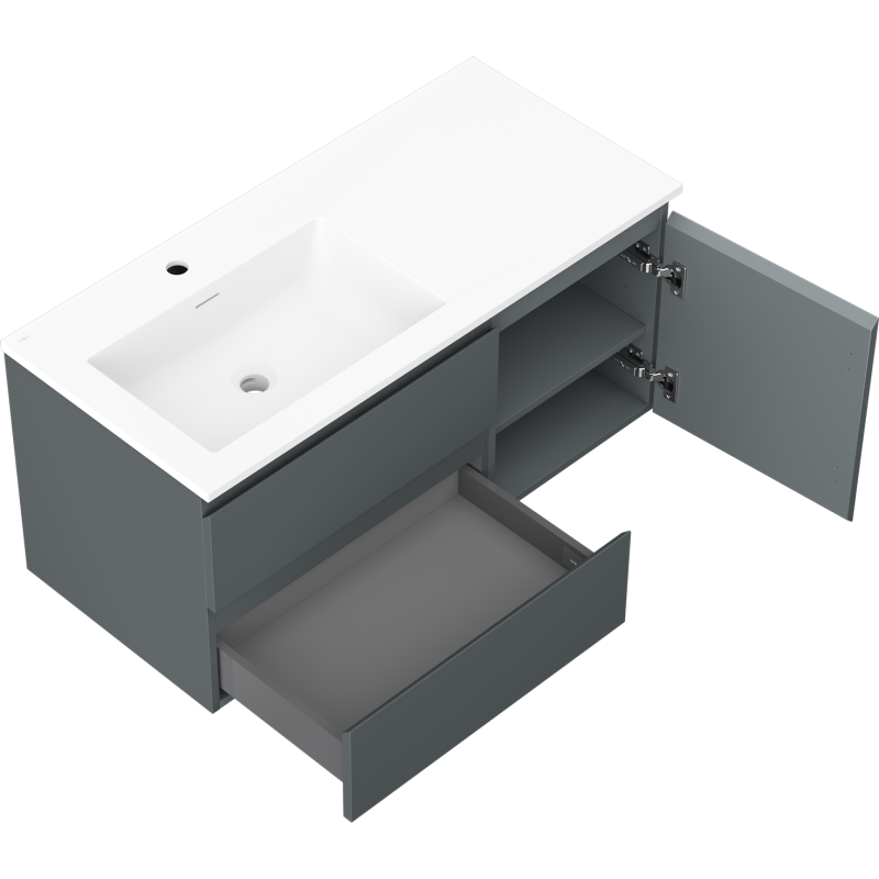 Mexen Orio mueble de baño de 100 cm con lavabo Otis izquierdo, 2S, 1D, grafito mate/blanco mate - 91A13-10047-3-BBFFF66-W18L01