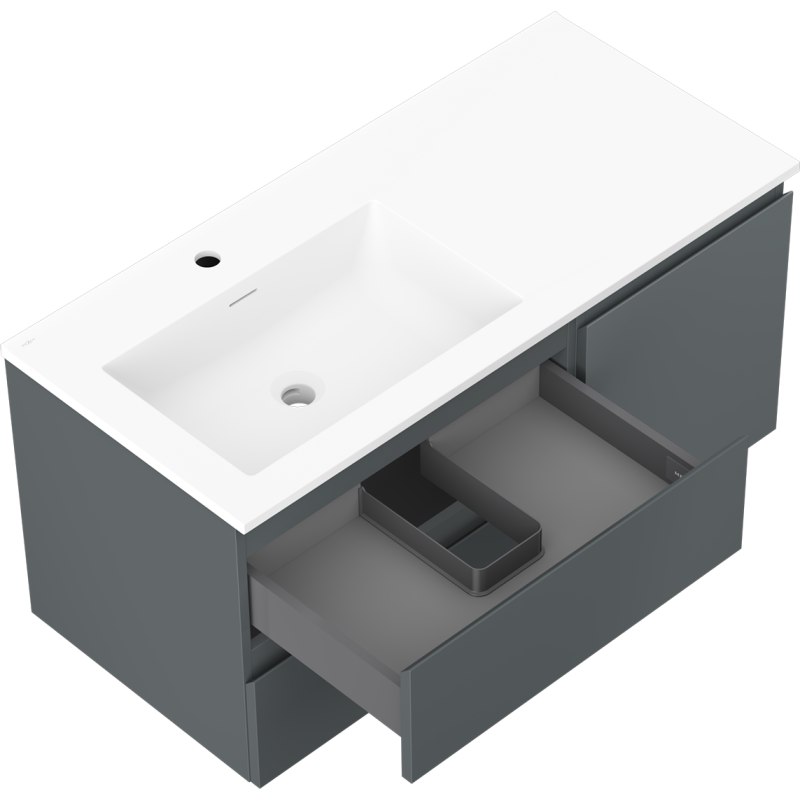 Mexen Orio mueble de baño de 100 cm con lavabo Otis izquierdo, 2S, 1D, grafito mate/blanco mate - 91A13-10047-3-BBFFF66-W18L01