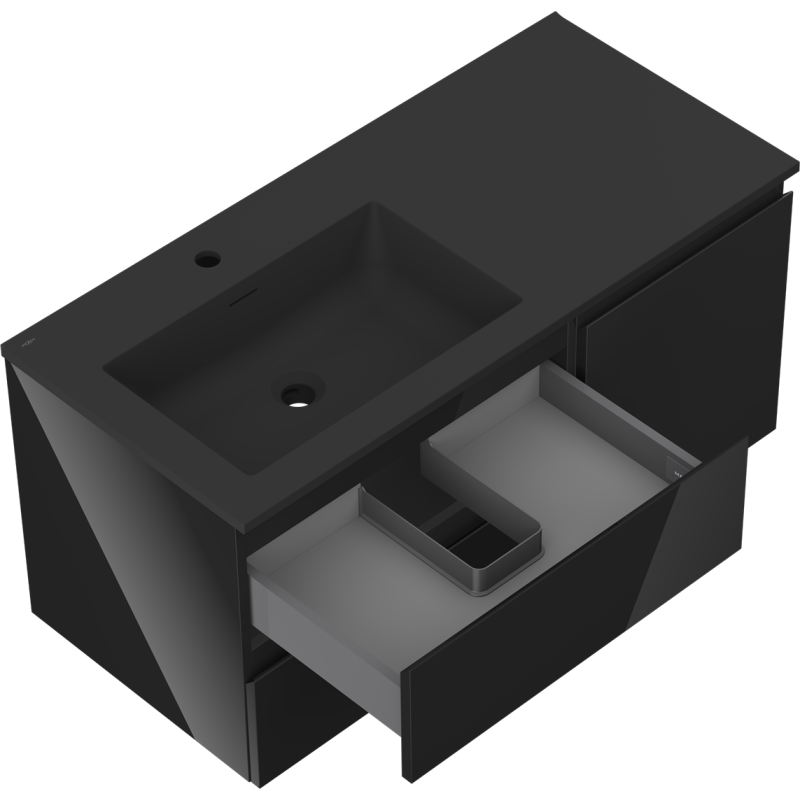 Mexen Orio mobile da bagno 100 cm con lavabo Otis sinistro, 2S, 1D, nero lucido/nero opaco - 91A13-10047-3-BBFFF70-W18L71