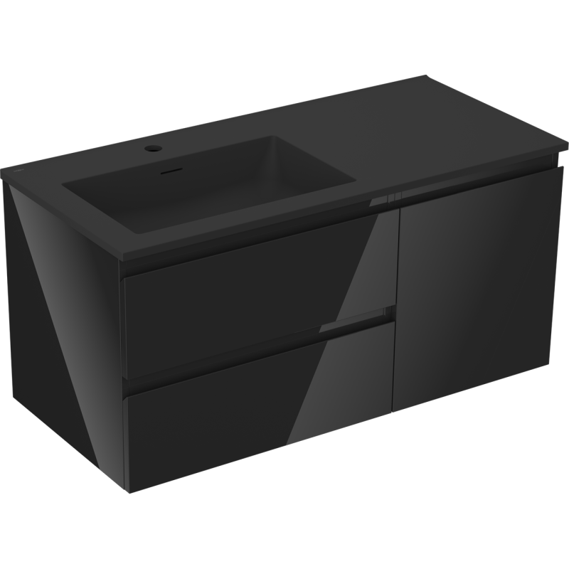 Mexen Orio armoire de salle de bain 100 cm avec lavabo Otis gauche, 2S, 1D, noir brillant/noir mat
