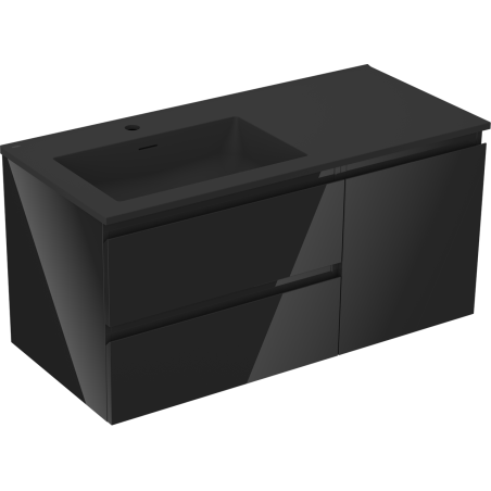 Mexen Orio armario de baño 100 cm con lavabo Otis izquierdo, 2S, 1D, negro brillo/negro mate - 91A13-10047-3-BBFFF70-W18L71