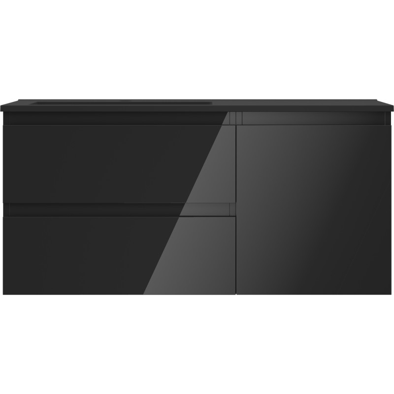 Mexen Orio armario de baño 100 cm con lavabo Otis izquierdo, 2S, 1D, negro brillo/negro mate - 91A13-10047-3-BBFFF70-W18L71