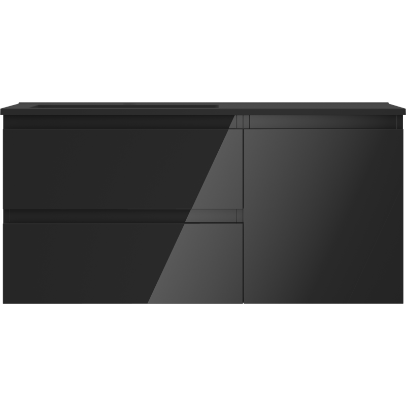 Mexen Orio armario de baño de 100 cm con lavabo Otis izquierdo, 2S, 1D, negro brillo/negro mate - 91A13-10047-3-BBFFF70-W18L71
