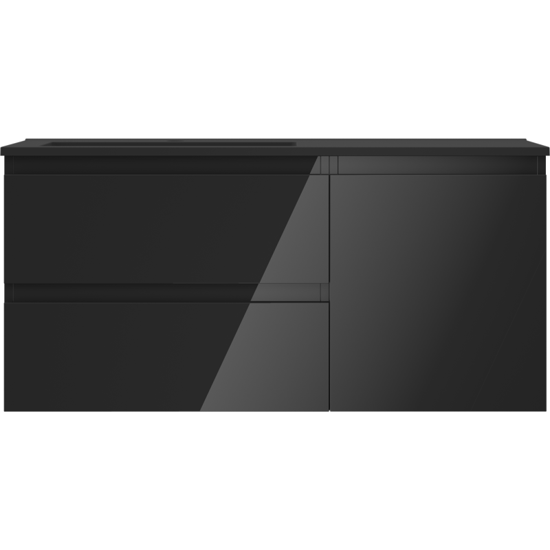 Mexen Orio Badezimmerschrank 100 cm mit Waschtisch Otis links, 2S, 1D, schwarz glänzend/schwarz matt