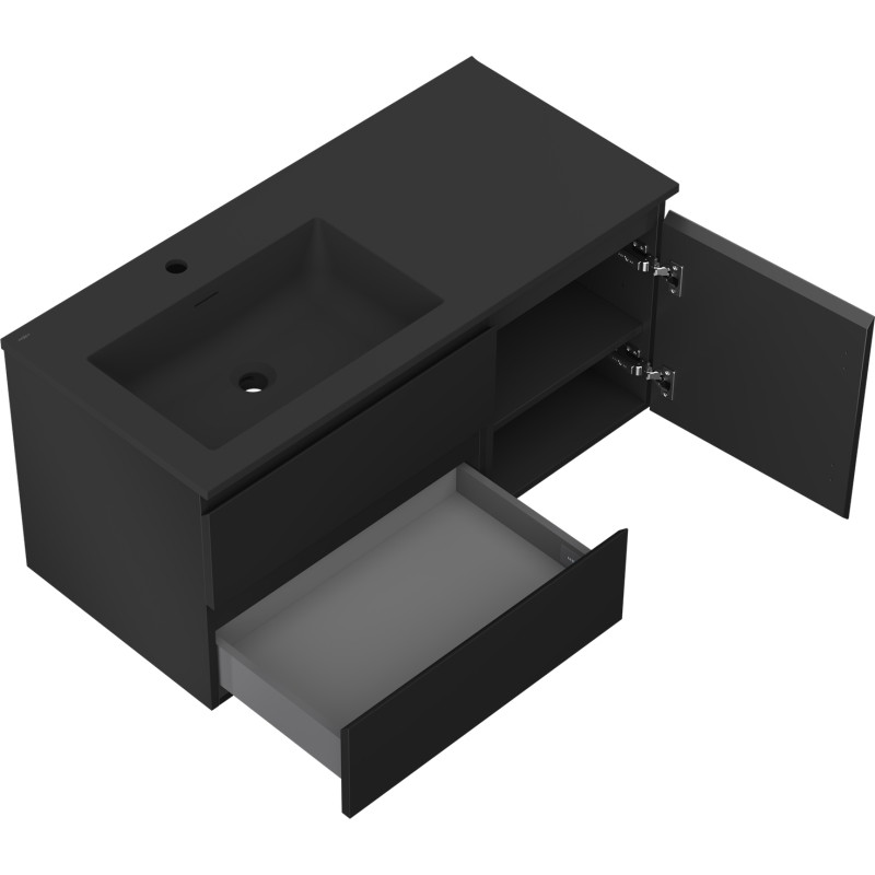 Mexen Orio armoire de salle de bain 100 cm avec lavabo Otis gauche, 2S, 1P, noir mat - 91A13-10047-3-BBFFF71-W18L71