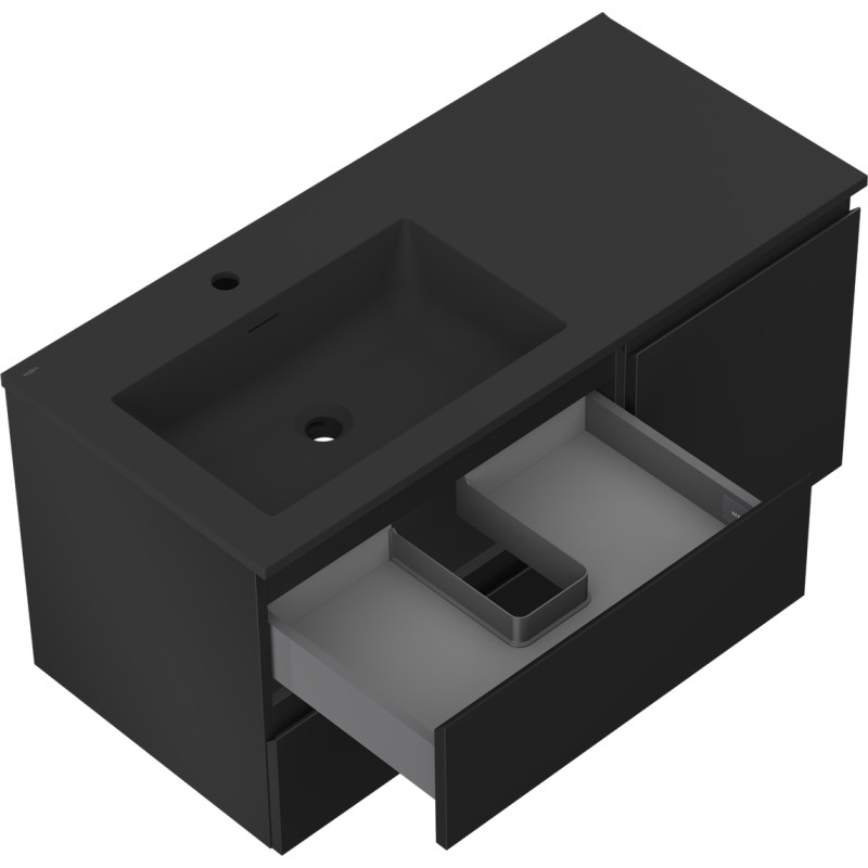 Mexen Orio Badezimmerschrank 100 cm mit Waschbecken Otis links, 2S, 1T, schwarz matt - 91A13-10047-3-BBFFF71-W18L71