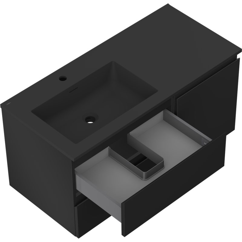 Mexen Orio mobile da bagno 100 cm con lavabo Otis a sinistra, 2S, 1D, nero opaco - 91A13-10047-3-BBFFF71-W18L71