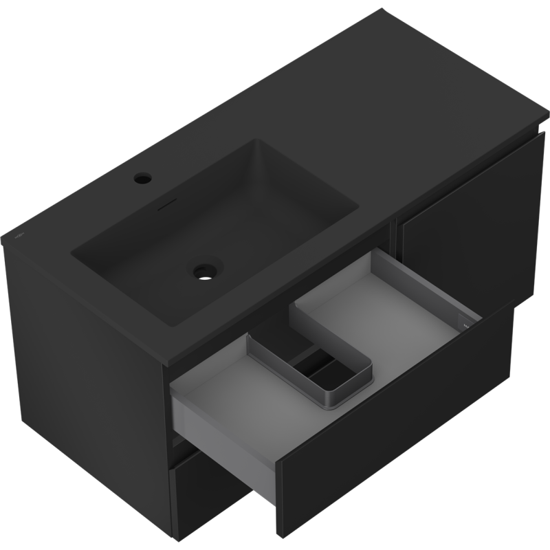 Mexen Orio mueble de baño de 100 cm con lavabo Otis izquierdo, 2S, 1D, negro mate - 91A13-10047-3-BBFFF71-W18L71