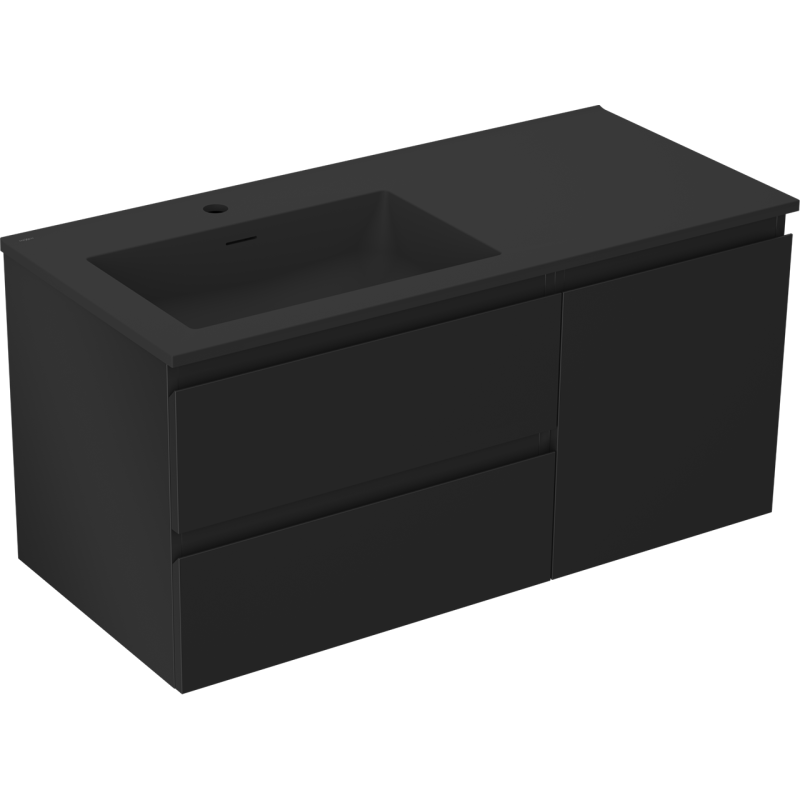 Mexen Orio meuble de salle de bain 100 cm avec lavabo Otis gauche, 2S, 1D, noir mat - 91A13-10047-3-BBFFF71-W18L71