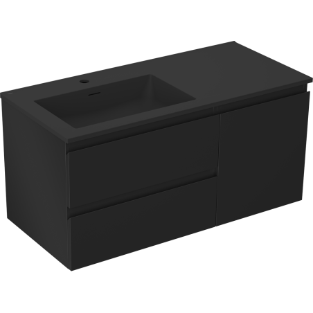 Mexen Orio bathroom cabinet 100 cm with Otis left sink, 2S, 1D, black matte - 91A13-10047-3-BBFFF71-W18L71