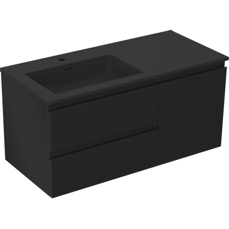 Mexen Orio meuble de salle de bain 100 cm avec lavabo Otis gauche, 2S, 1D, noir mat - 91A13-10047-3-BBFFF71-W18L71