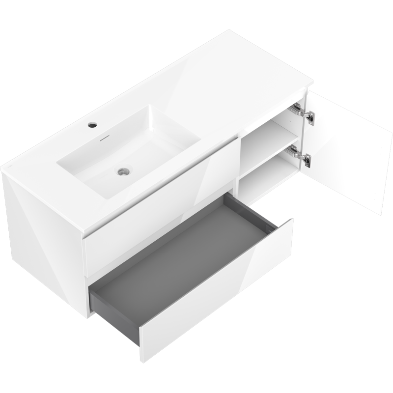 Mexen Orio armoire de salle de bain 120 cm avec lavabo Otis gauche, 2S, 1D, blanc brillant - 91A13-12047-3-BBFFF00-W18L00