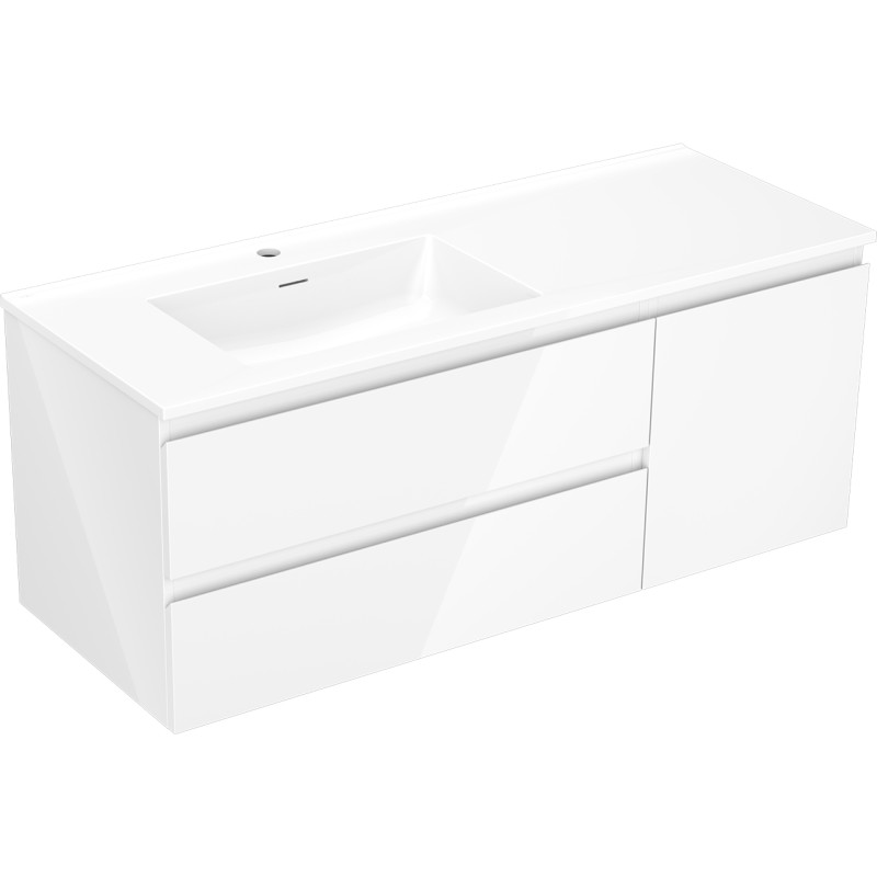 Mexen Orio meuble de salle de bain 120 cm avec lavabo Otis gauche, 2S, 1D, blanc brillant - 91A13-12047-3-BBFFF00-W18L00