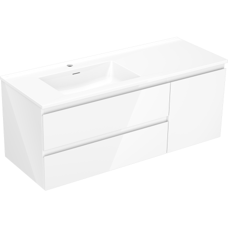 Mexen Orio Badezimmerschrank 120 cm mit linkem Otis-Waschbecken, 2S, 1T, weiß glänzend - 91A13-12047-3-BBFFF00-W18L00